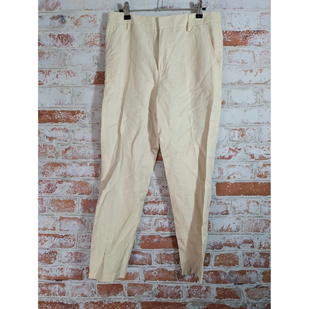 Vince Linen Blend Trousers Womens 6 Cream Cupro Cotton Straight Leg 1041